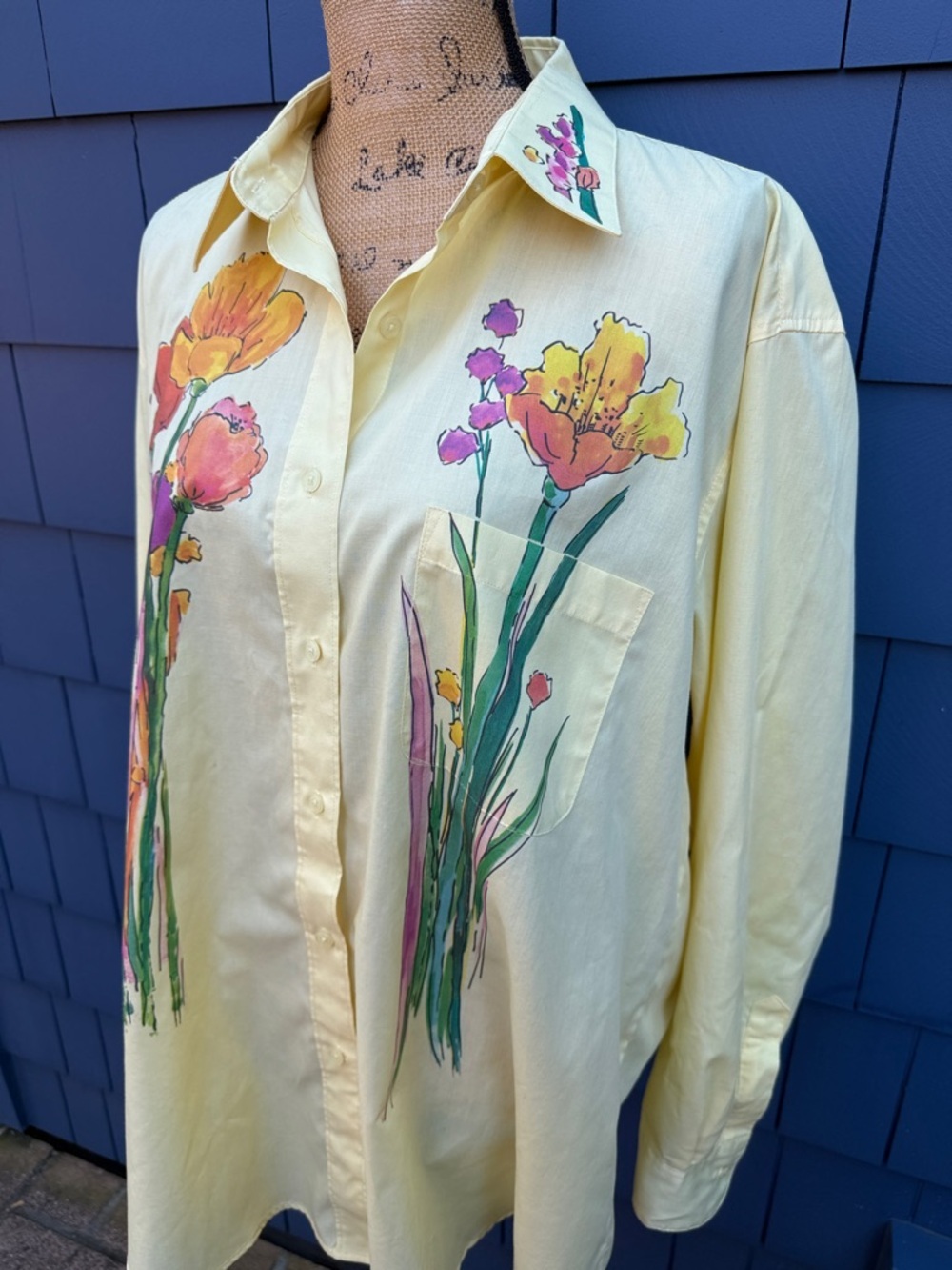 Vintage Yellow Floral Button-Down Shirt for Men XL - Picture 2 of 9